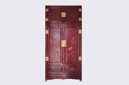 三河高端中式家居装修深红色纯实木衣柜